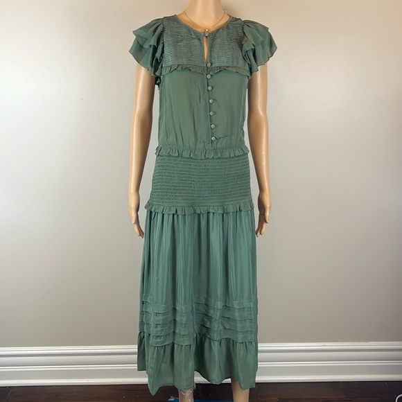 Sea New York Cecile Smocked Midi Dress Jade Green - Picture 4 of 8